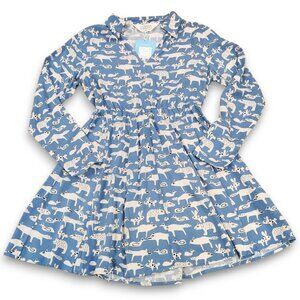 COMPANIA FANTASTICA Short Dress Cartoon Animal Sketch Drawing Kidcore Blue XS